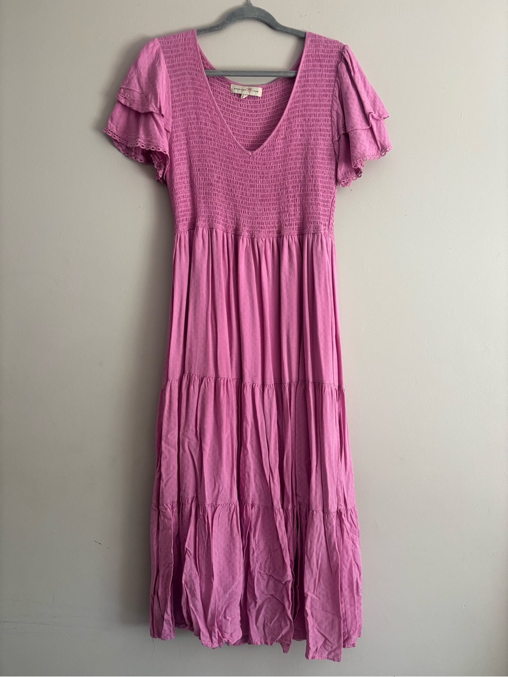 Flutter Sleeve Smocked Maxi Dress in Pink